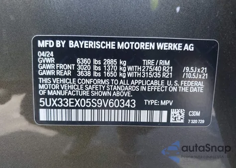 2025 BMW X6 xDrive40I из США, поврежденный, VIN 5UX33EX05S9V60343